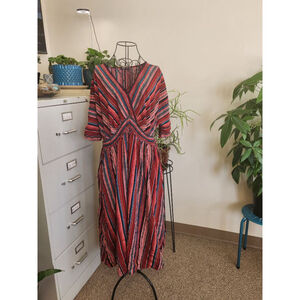 Bloomchic Red and Blue Striped Midi Dress, Size M